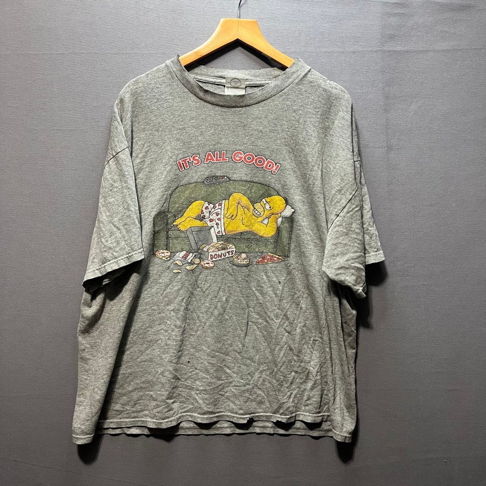 Vintage Delta Homer Simpson Its All Good T-Shirt Gray Distressed XL 90s TV Show